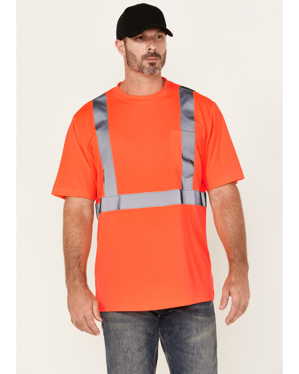 Image #1 - Hawx Men's Hi-Vis Reflective Short Sleeve Work T-Shirt - Big, Orange, hi-res