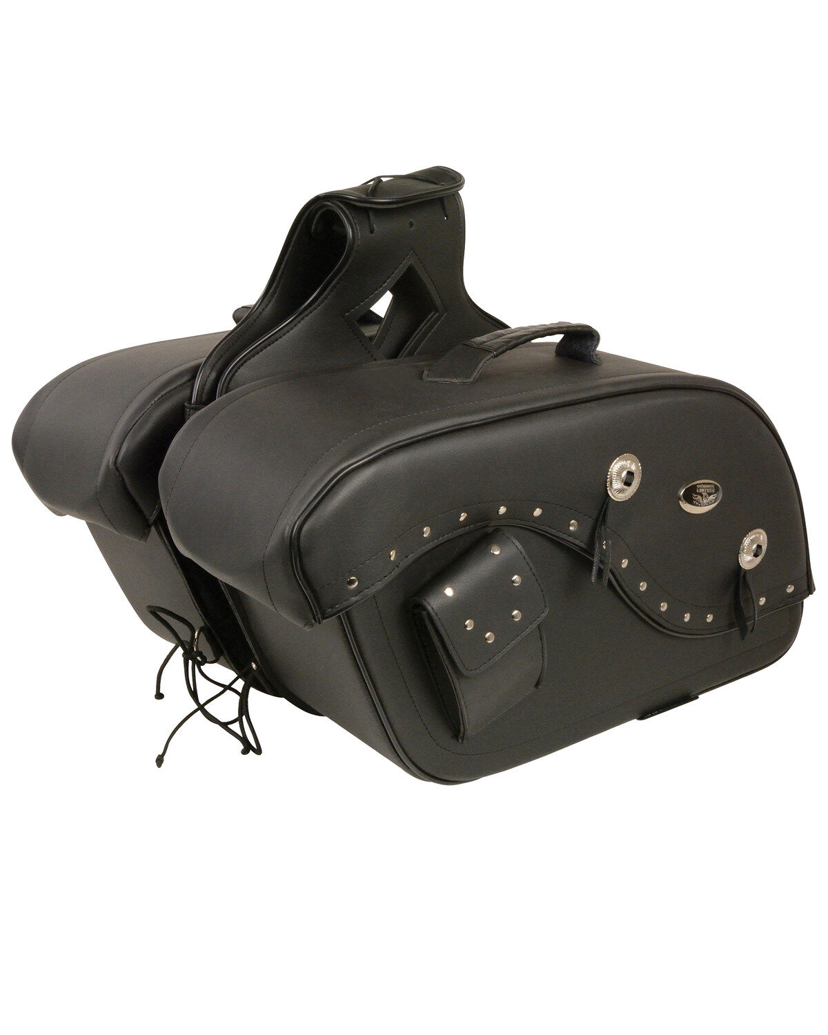 Milwaukee Leather Medium Cruiser Style Riveted Throw Over Saddle Bag, Black, hi-res