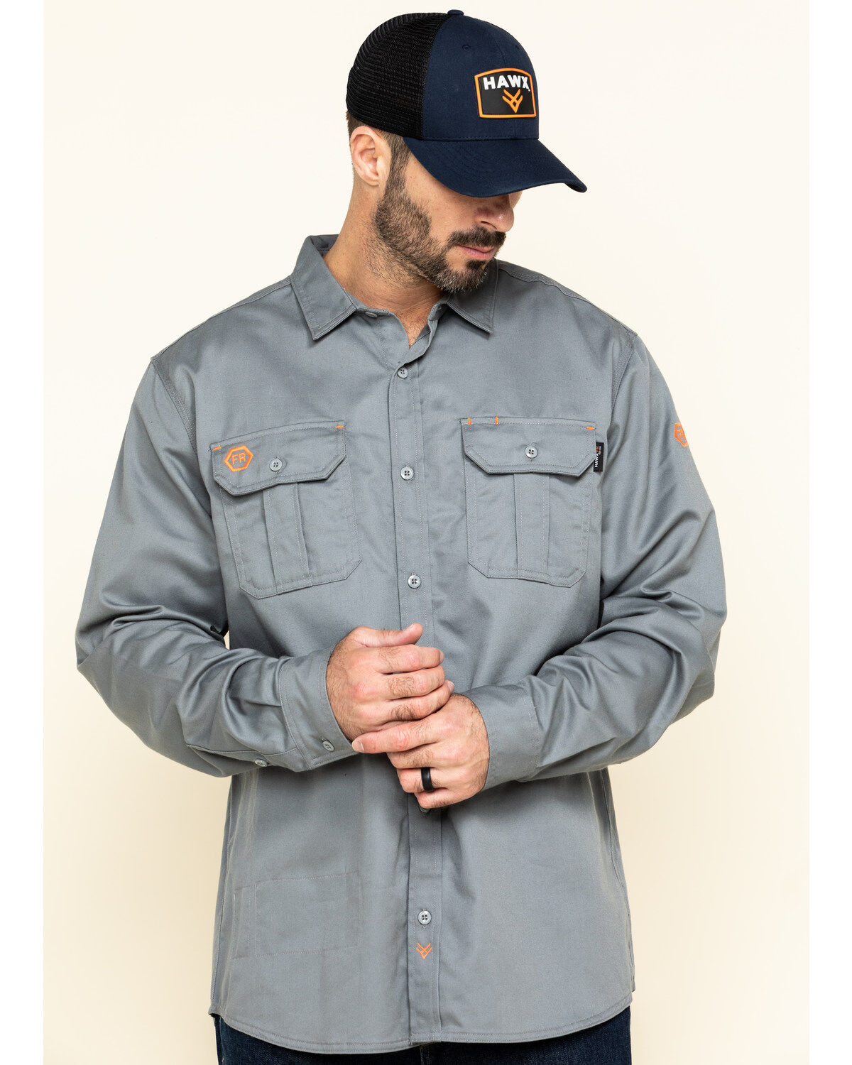 Image #1 - Hawx Men's FR Long Sleeve Woven Work Shirt - Tall, Silver, hi-res