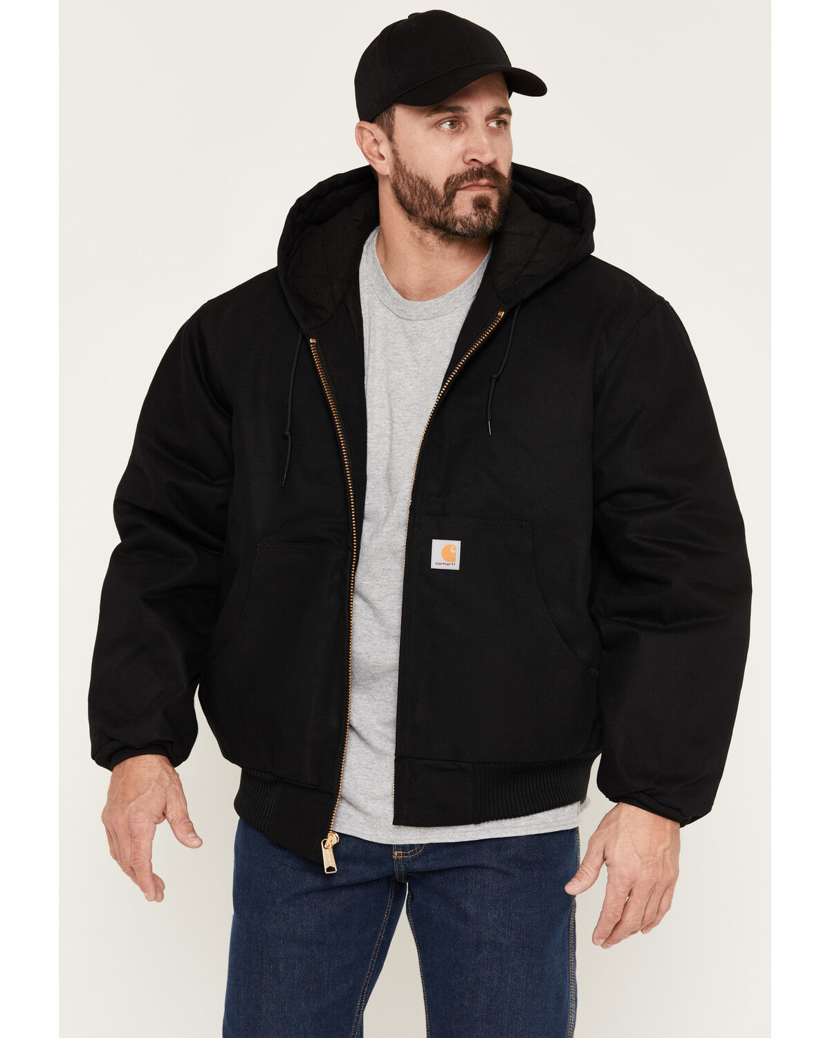 Image #1 - Carhartt Men's Flannel Lined Loose Fit Firm Duck Active Jacket, Black, hi-res