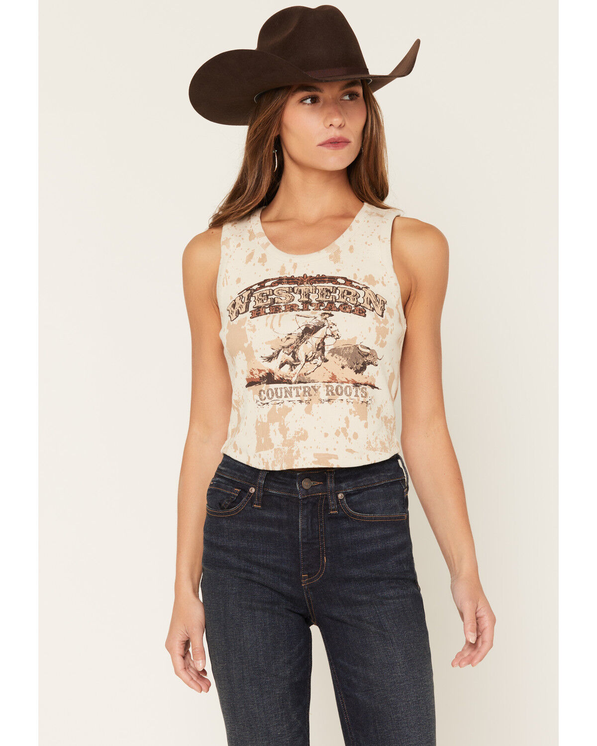 Image #1 - Shyanne Women's Western Heritage Cropped Graphic Tank, Natural, hi-res