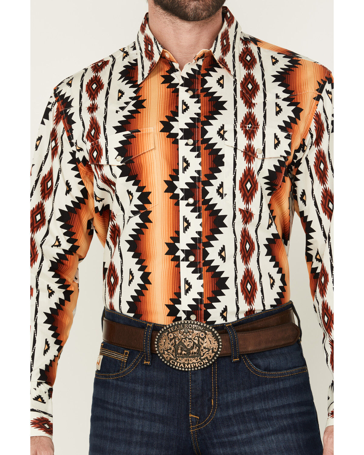 Image #3 - Wrangler Men's Checotah Southwestern Print Long Sleeve Snap Western Shirt - Tall, , hi-res
