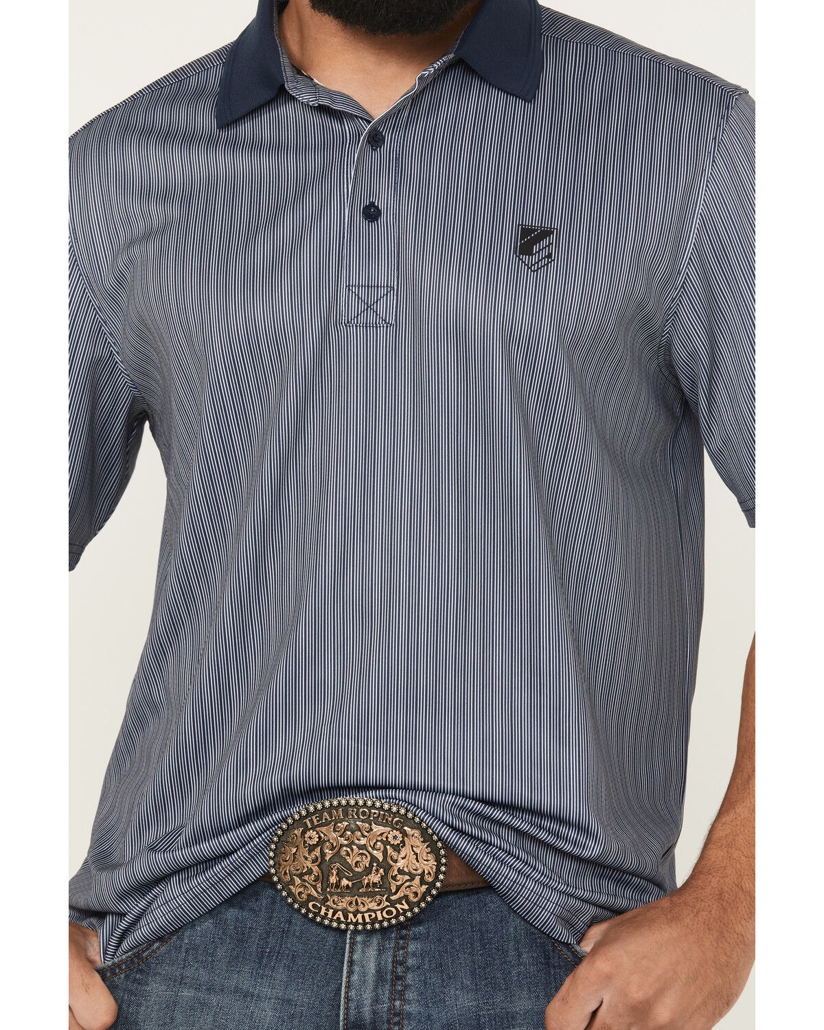Image #3 - RANK 45&reg; Men's Railroad Striped Short Sleeve Polo, Light Blue, hi-res
