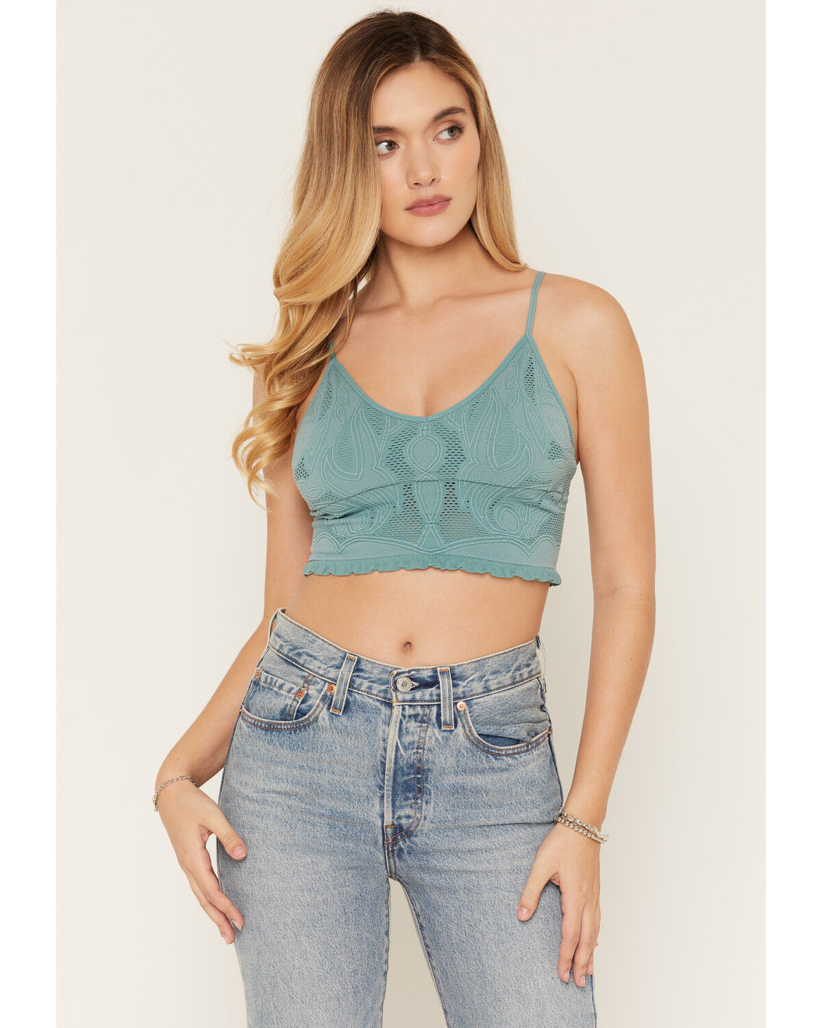 Fornia Women's Boot Stitch Sleeveless Cropped Tank Top, Blue, hi-res