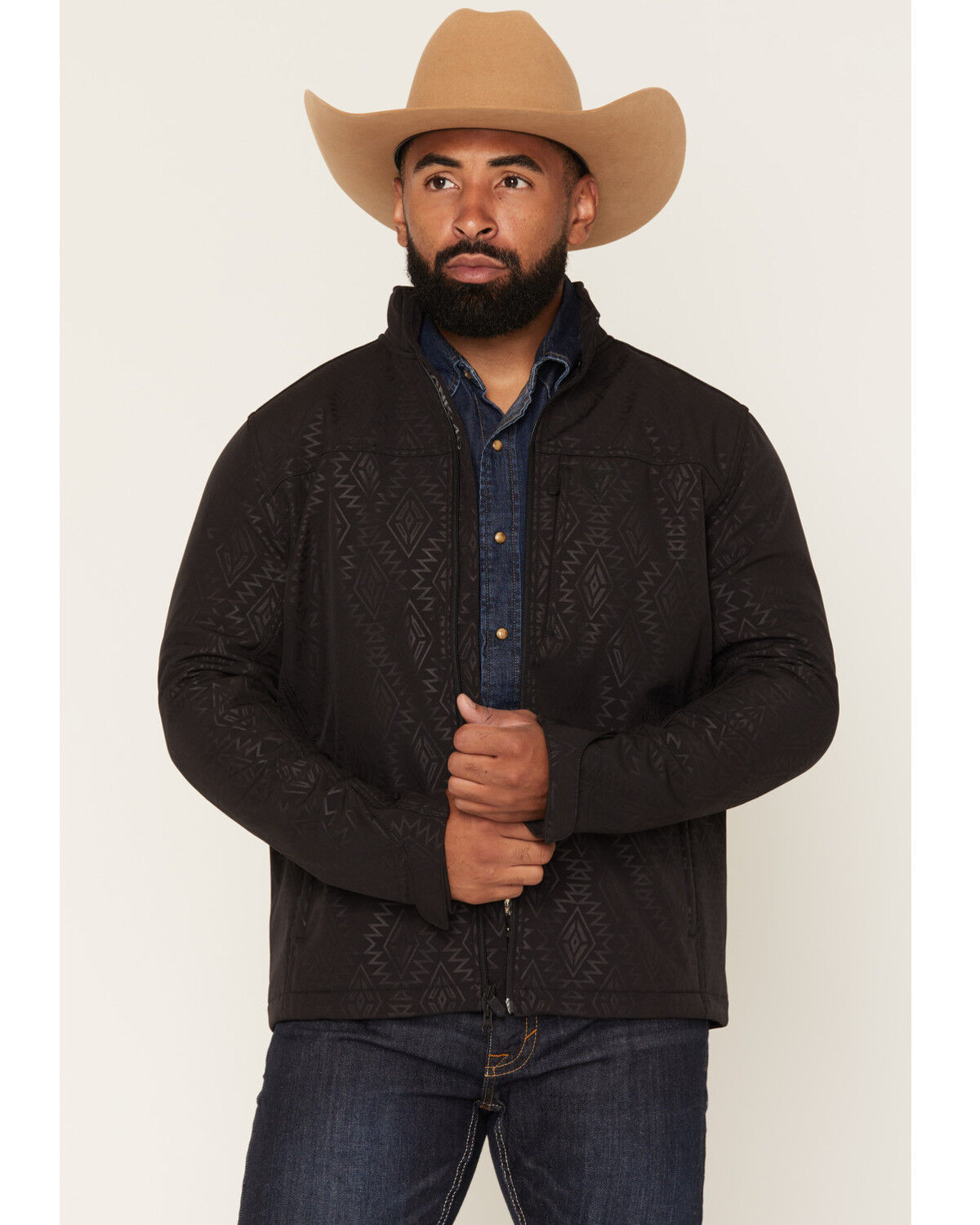 RANK 45&reg; Men's Buck Southwestern Print Softshell Jacket - Tall, Black, hi-res
