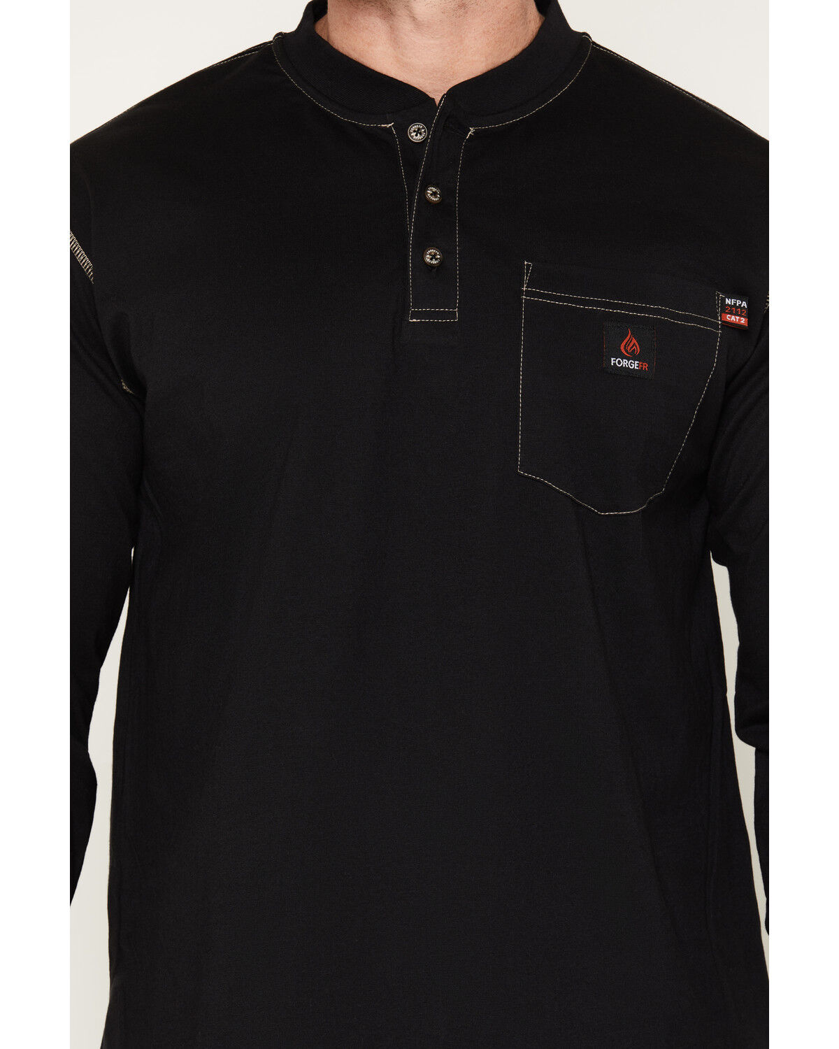 Image #3 - Forge Workwear Men's FR Lightweight Long Sleeve 1/4 Button-Down Henley Work Shirt, Black, hi-res