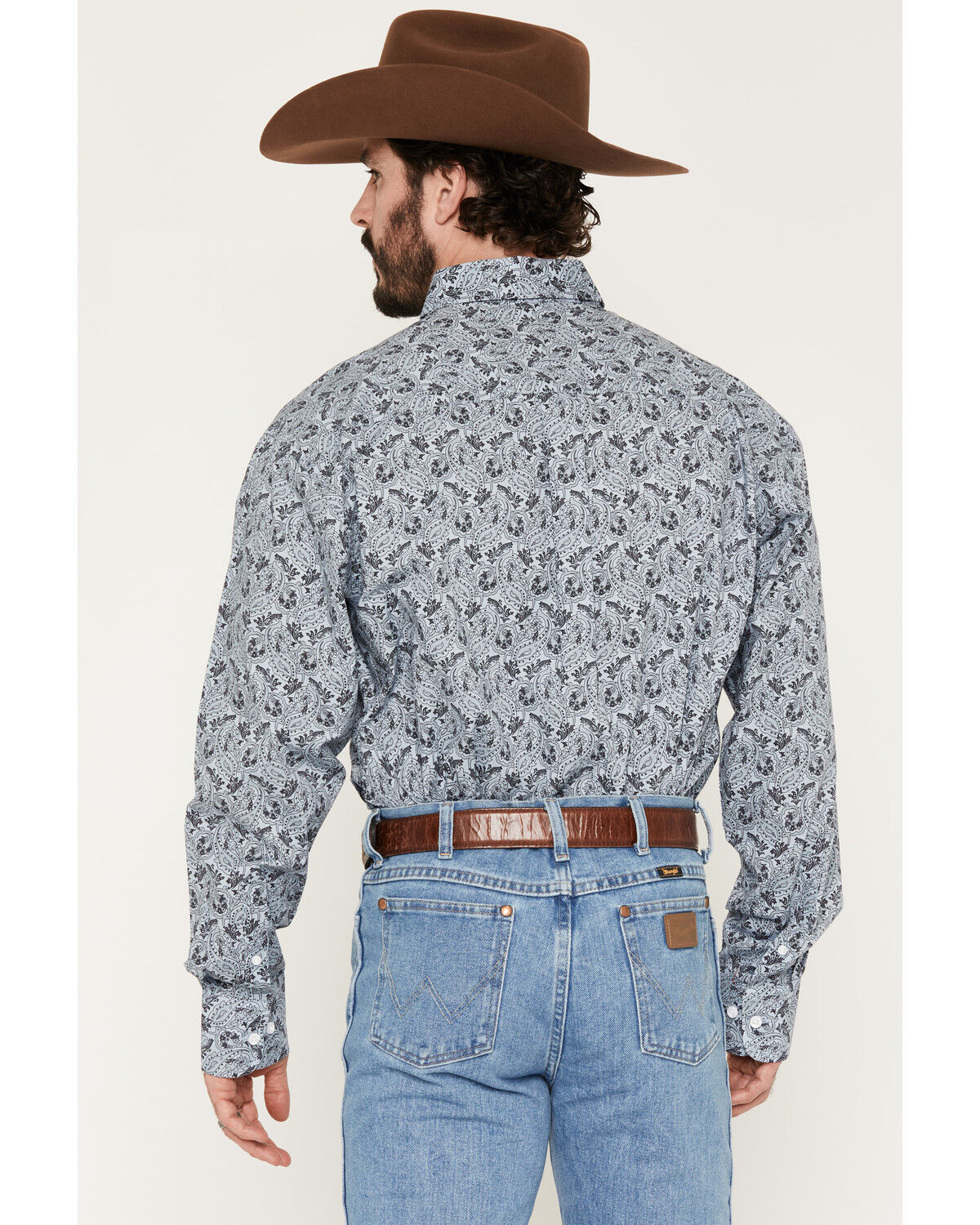 Image #4 - George Strait by Wrangler Men's Paisley Print Long Sleeve Button-Down Stretch Western Shirt, Blue, hi-res