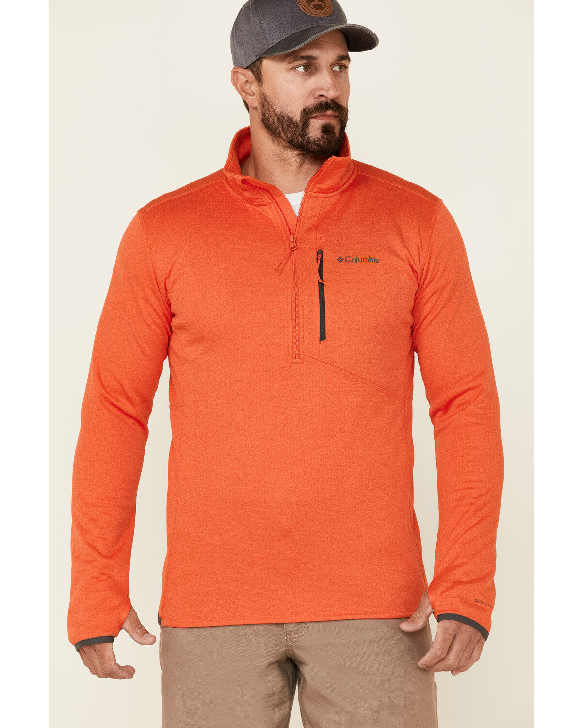 Image #1 - Columbia Men's Heather Quartz Red Park View 1/2 Zip Fleece Pullover, Orange, hi-res