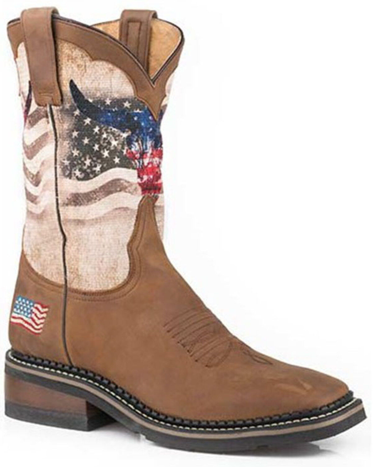 Image #1 - Roper Men's Patriot Skull Western Boots - Broad Square Toe, Brown, hi-res