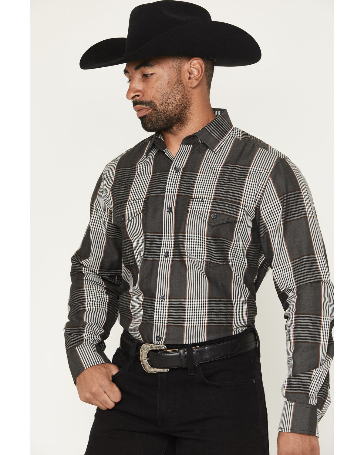 Image #2 - Cody James Black 1978&reg; Men's Ace Plaid Print Long Sleeve Button-Down Western Shirt, Charcoal, hi-res