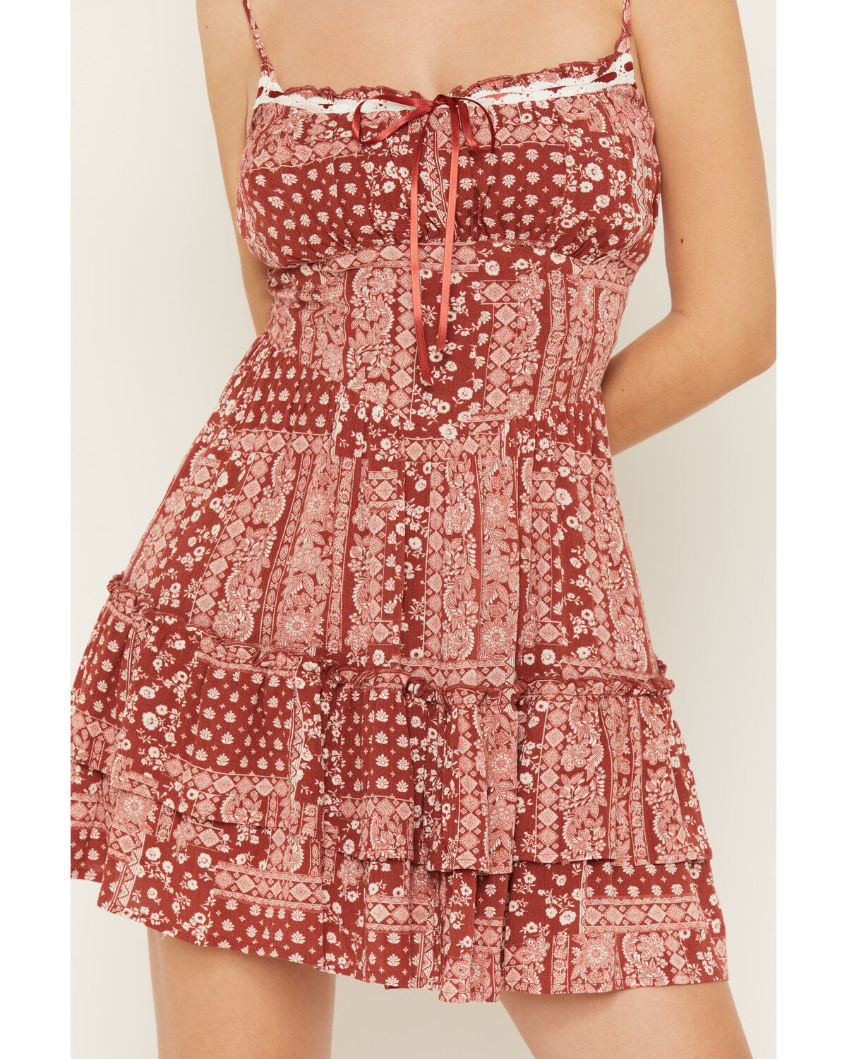Image #5 - Cleo + Wolf Women's Bandana Print Sleeveless Tie Back Mini Dress, Brick Red, hi-res