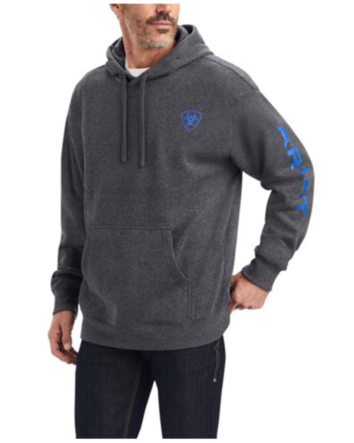 Image #1 - Ariat Men's Logo Graphic Hooded Sweatshirt - Big, Charcoal, hi-res