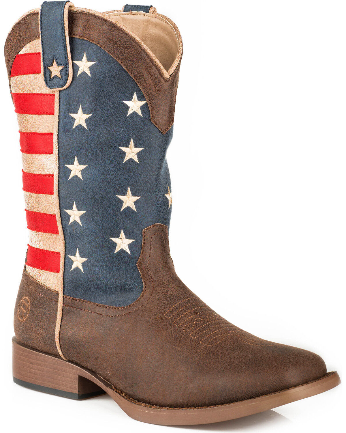 Roper Men's American Patriot Western Boots - Broad Square Toe, Brown, hi-res