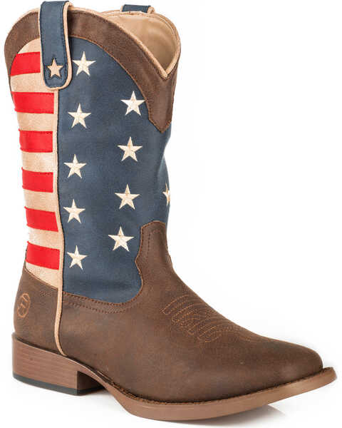 Image #1 - Roper Men's American Patriot Western Boots - Broad Square Toe , Brown, hi-res