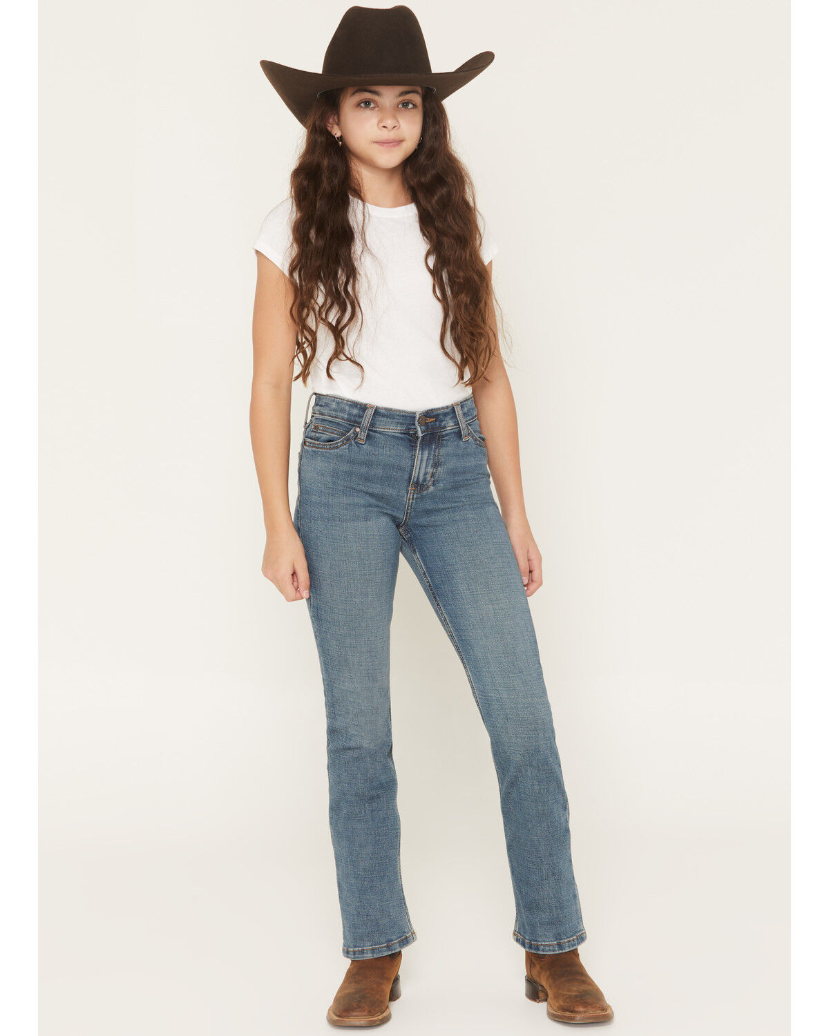 Wrangler Girls' Wendy Medium Wash Bootcut Stretch Denim Jeans, Blue, hi-res