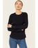 Image #1 - Lucky Brand Workwear Women's Ribbed Trim Long Sleeve Shirt, Navy, hi-res