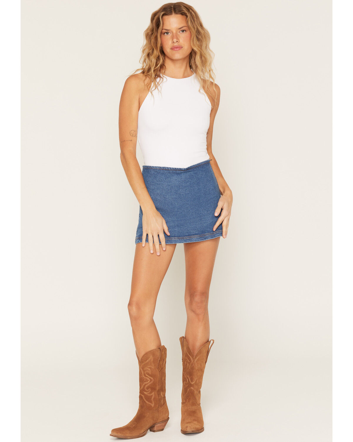 Image #1 - Cleo + Wolf Women's Medium Wash Denim Mini Skort, Medium Wash, hi-res