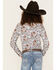 Image #4 - Shyanne Girls' Ditsy Floral Print Long Sleeve Western Pearl Snap Shirt, Ivory, hi-res