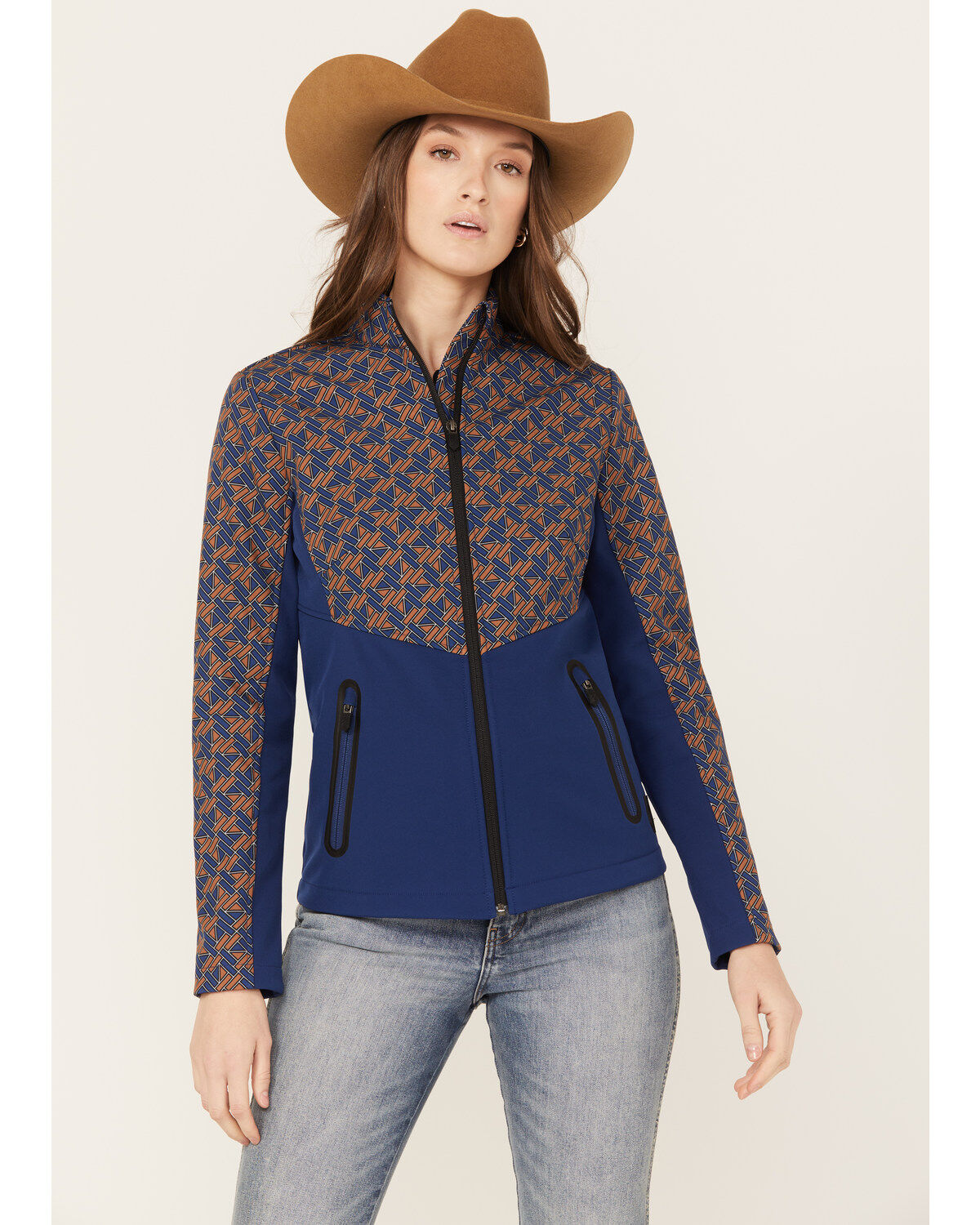 Image #1 - RANK 45&reg; Women's Fannie Geo Print Softshell Jacket, Royal Blue, hi-res