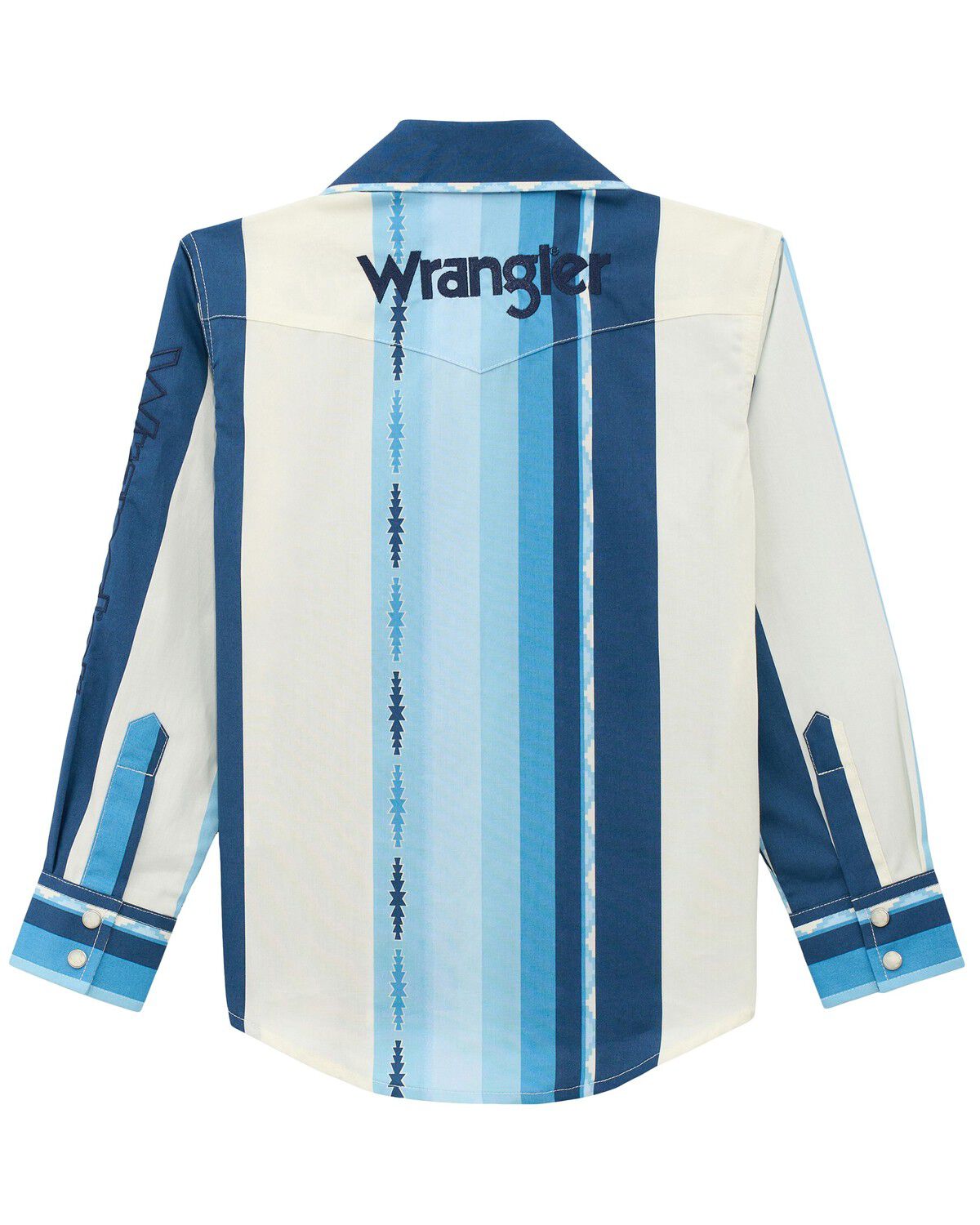 Image #2 - Wrangler Boys' Striped Logo Long Sleeve Snap Western Shirt, Blue, hi-res