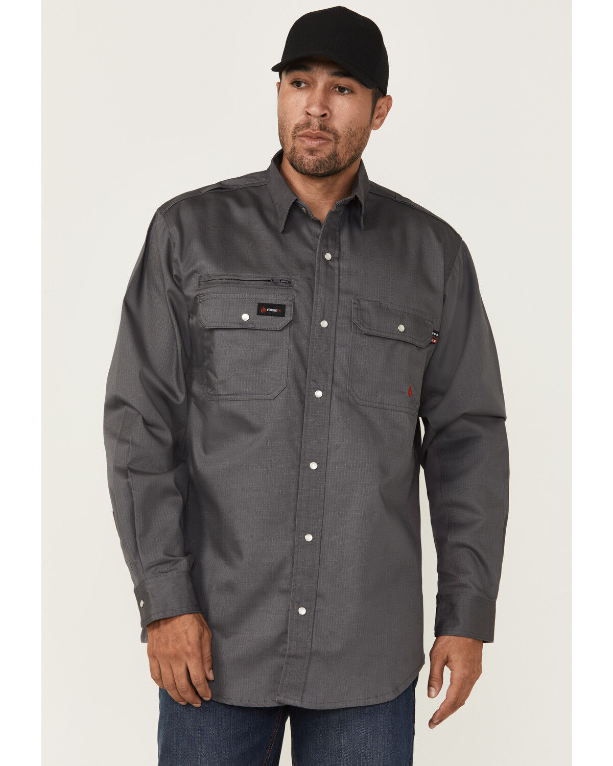 Forge Workwear Men's FR Lightweight Ripstop Vent Long Sleeve Snap Work Shirt, Grey, hi-res
