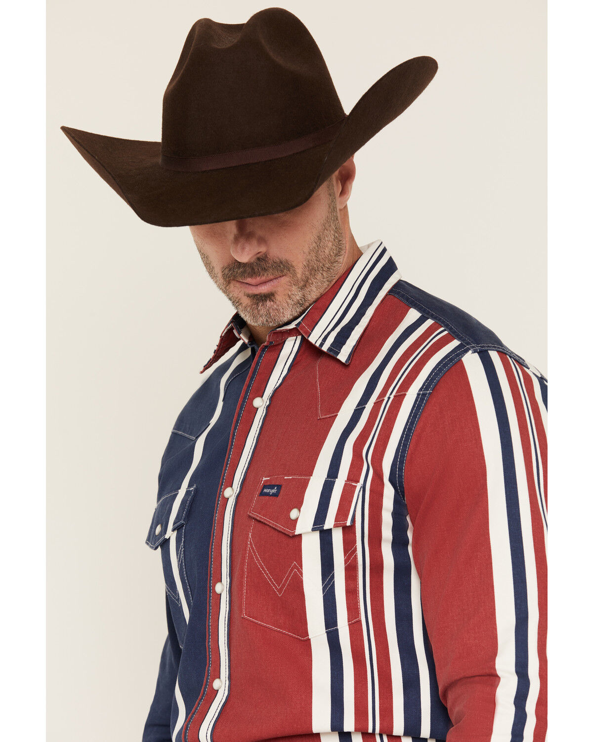Image #2 - Wrangler Men's Vintage Brushpopper Striped Long Sleeve Snap Western Shirt, Blue, hi-res