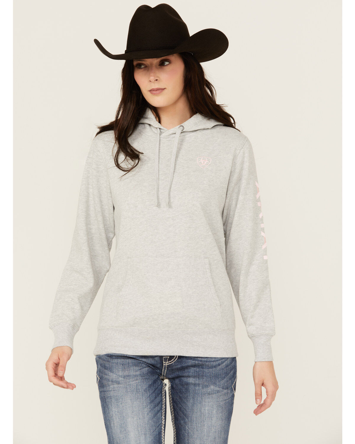 Image #1 - Ariat Women's Boot Barn Exclusive Logo Hoodie, Grey, hi-res