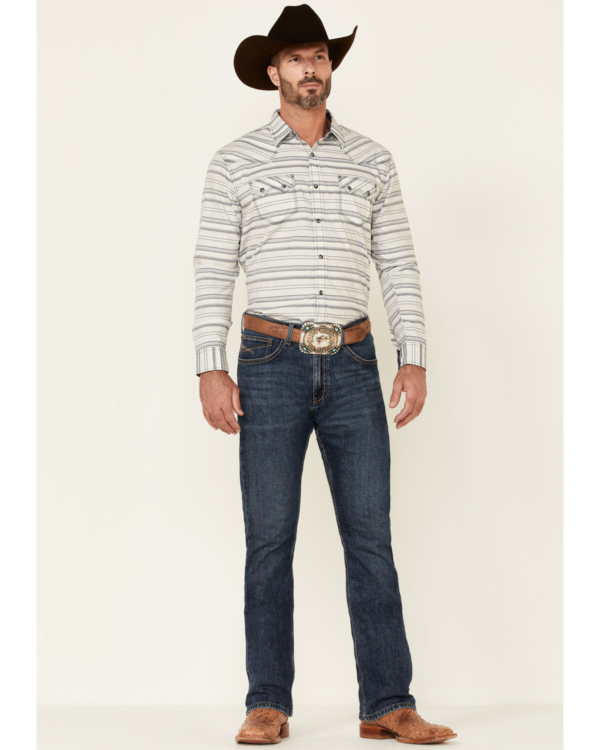 Image #2 - Moonshine Spirit&reg; Men's Line Dance Horizontal Stripe Long Sleeve Snap Western Shirt, Grey, hi-res