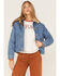 Image #1 - Wrangler Women's Light Wash Denim Sherpa Collar Western Jacket, Blue, hi-res