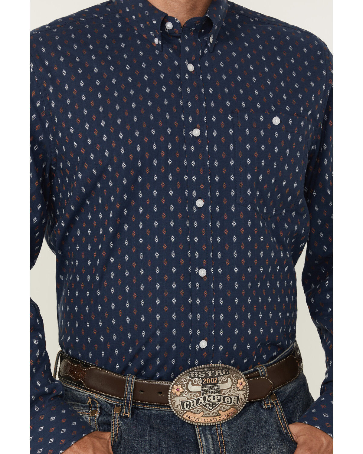 Image #3 - RANK 45&reg; Men's Repocharge Geo Print Long Sleeve Button-Down Stretch Western Shirt, Navy, hi-res