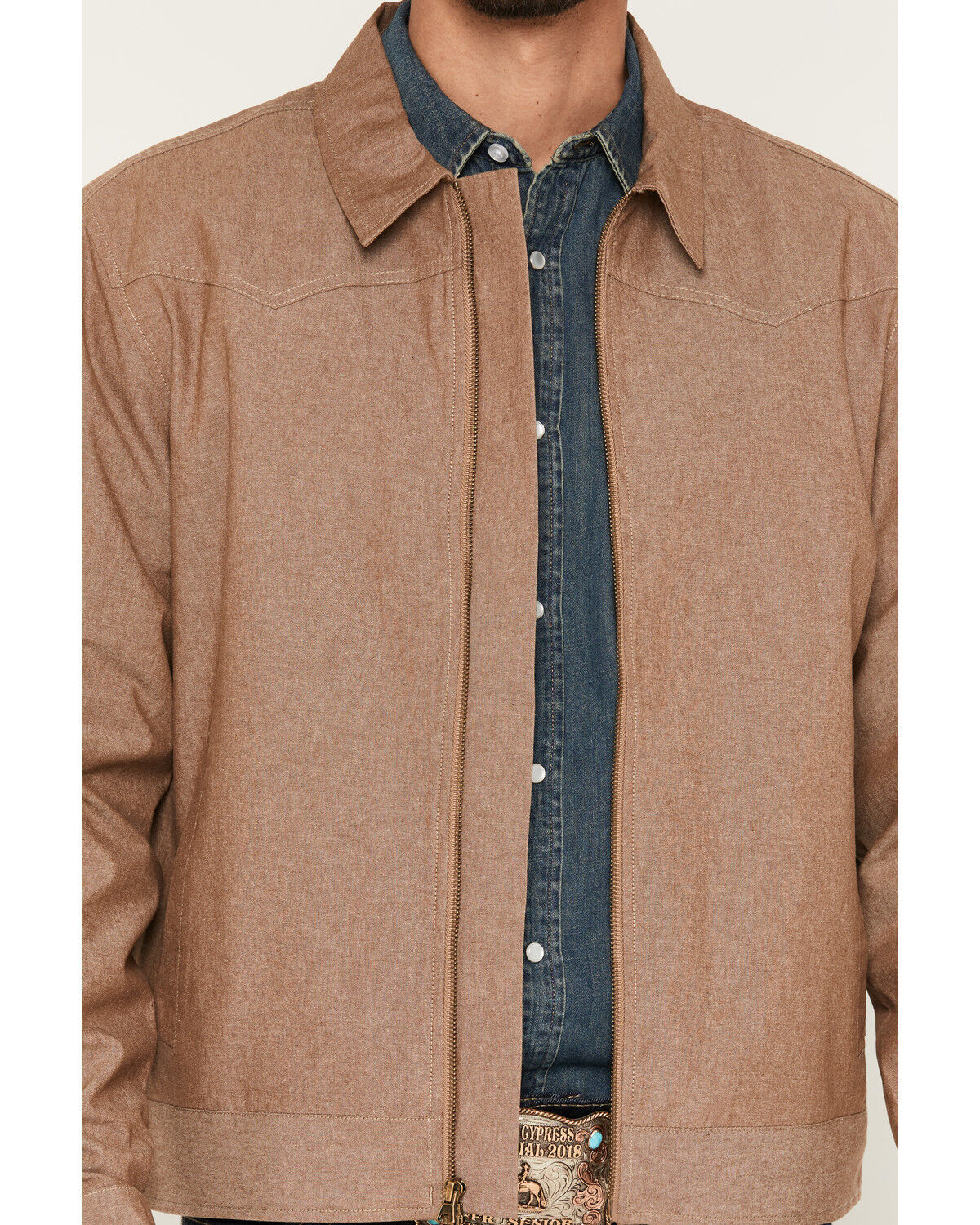 Image #3 - Cody James Men's Chambray Lightweight Bomber Jacket, Khaki, hi-res