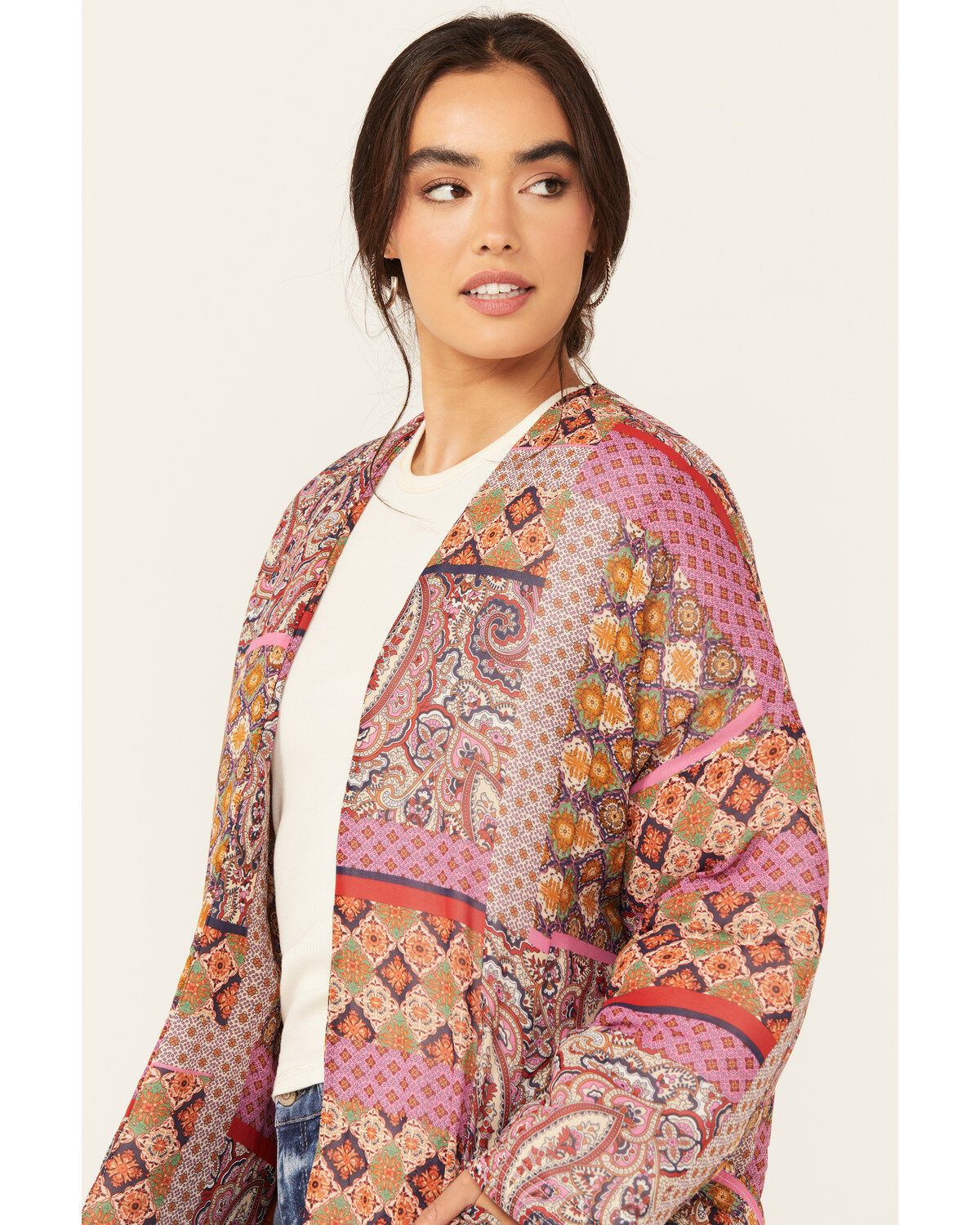 Image #2 - Molly Bracken Women's Livia Patchwork Shacket, Fuchsia, hi-res