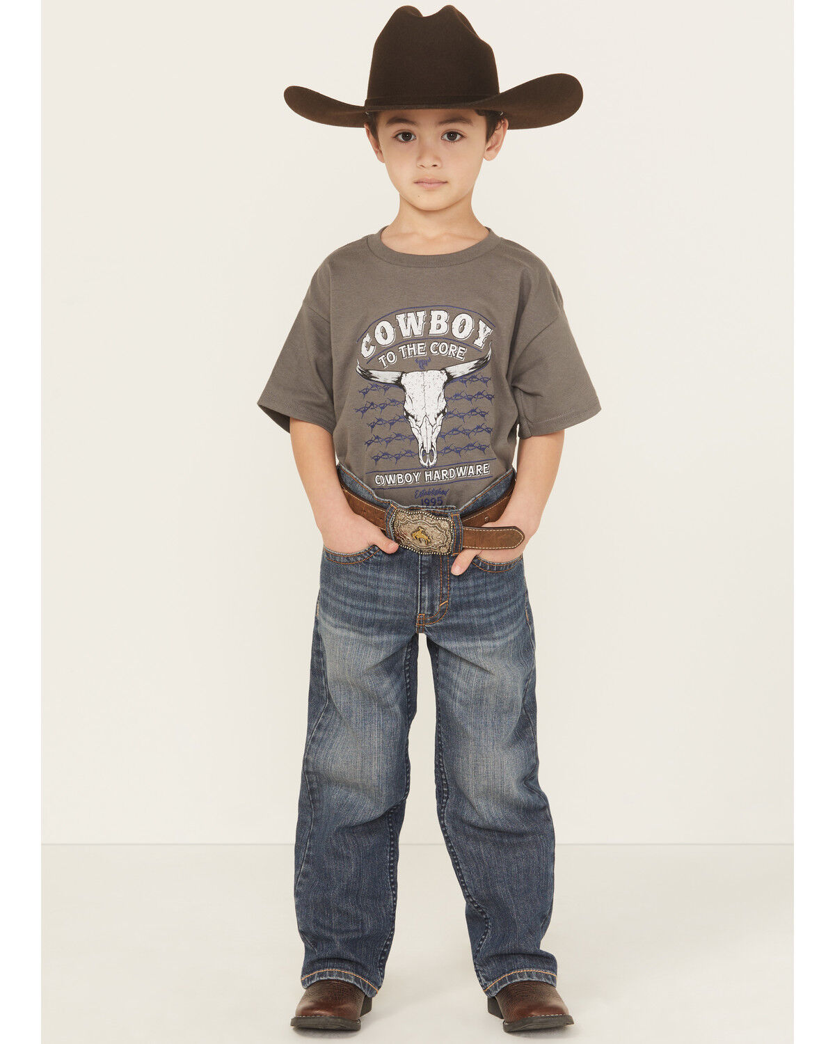 Cody James Little Boys' Wolfstooth Medium Wash Relaxed Bootcut Stretch Denim Jeans, Medium Wash, hi-res