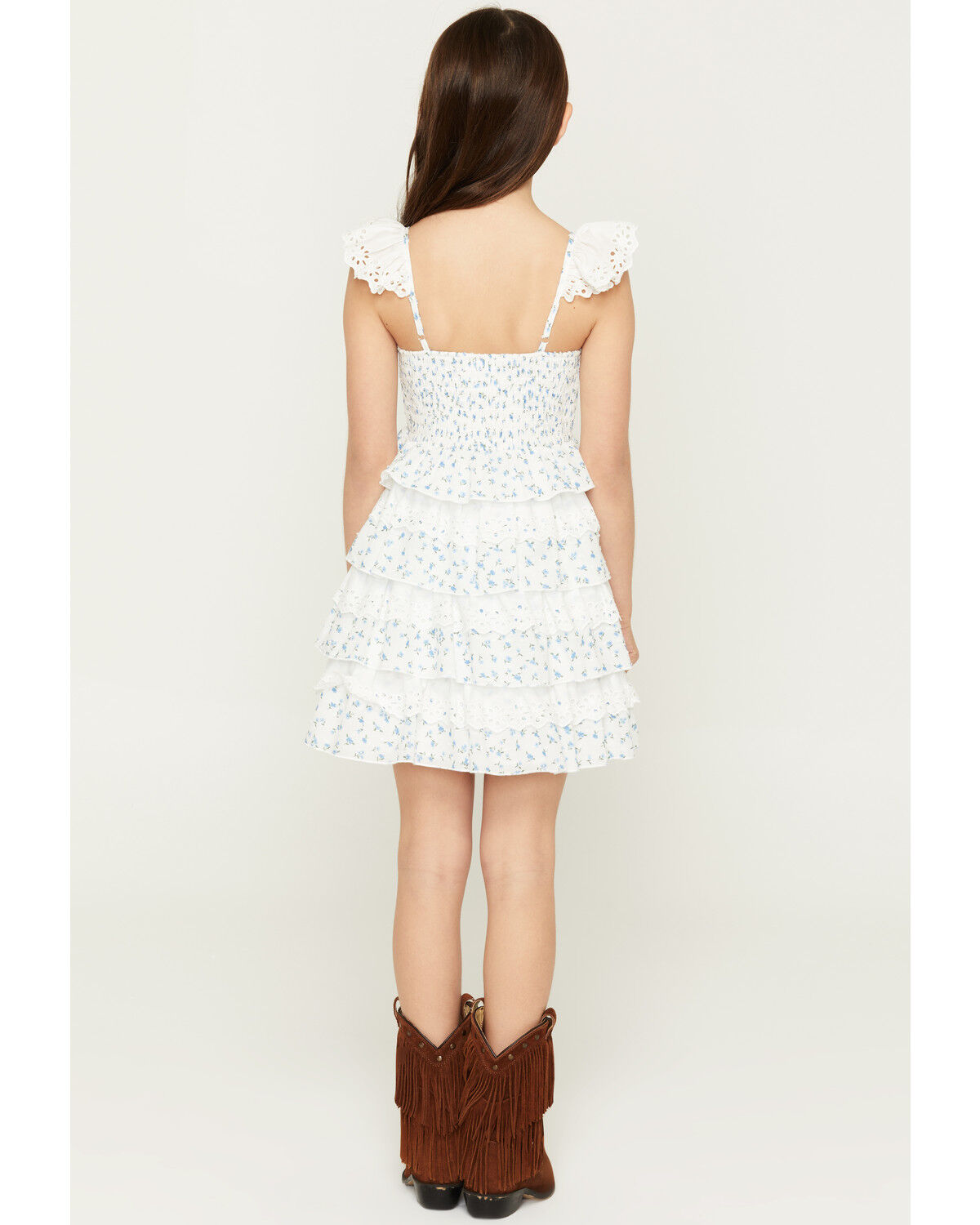 Image #4 - Sugar California Girls' Floral Print Lace Dress, Ivory, hi-res