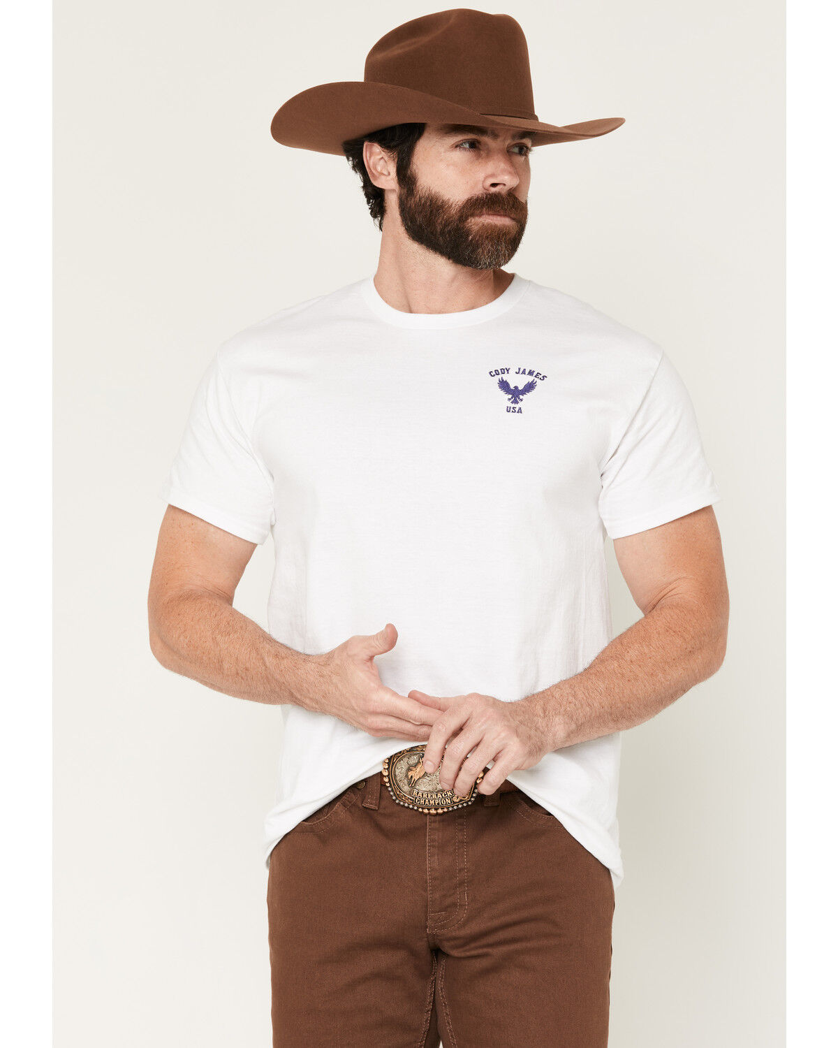 Cody James Men's USA Eagle Embroidered Short Sleeve Graphic T-Shirt, White, hi-res