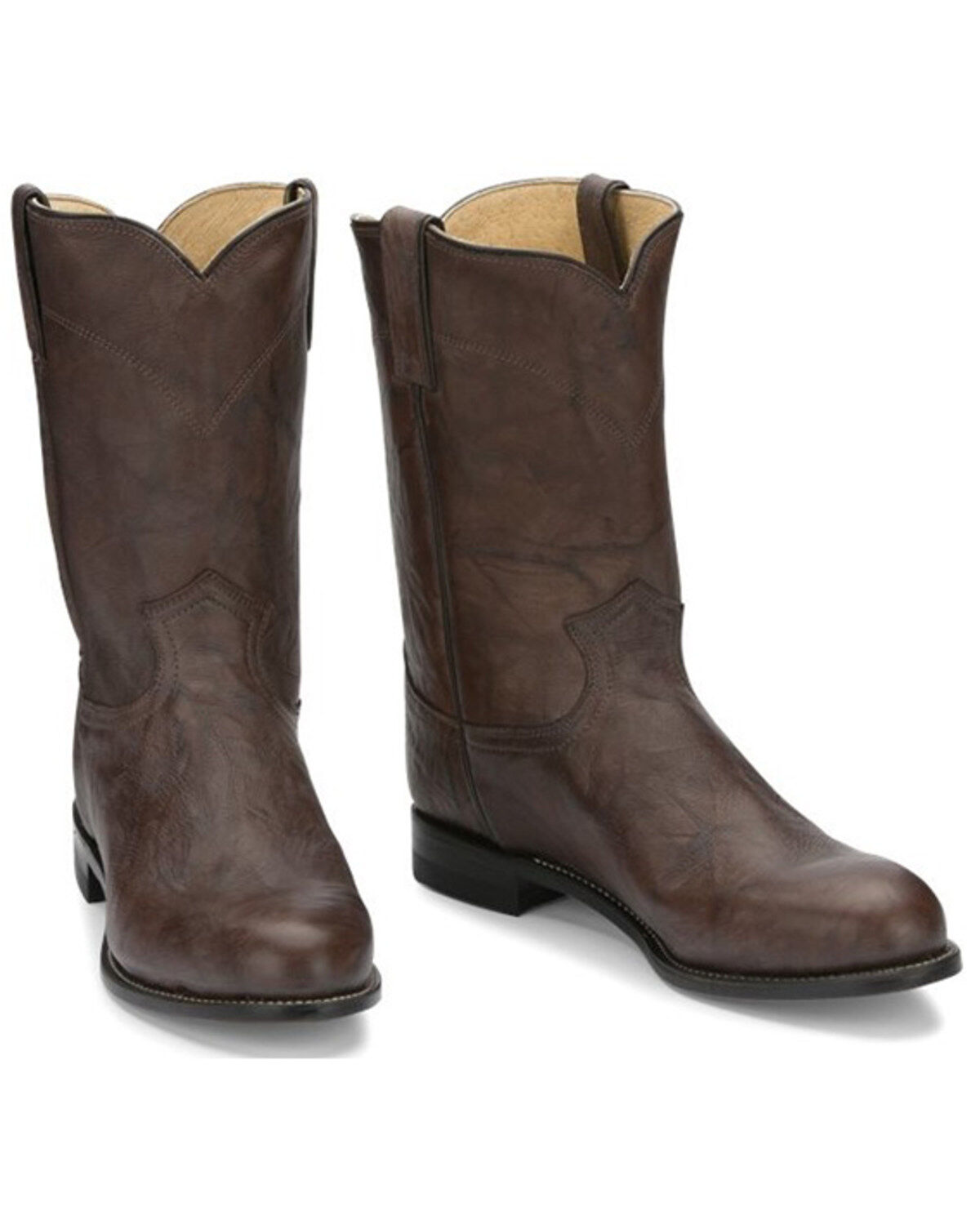 Justin Men's Classics Deerlite Roper Western Boots - Medium Toe, Dark Brown, hi-res