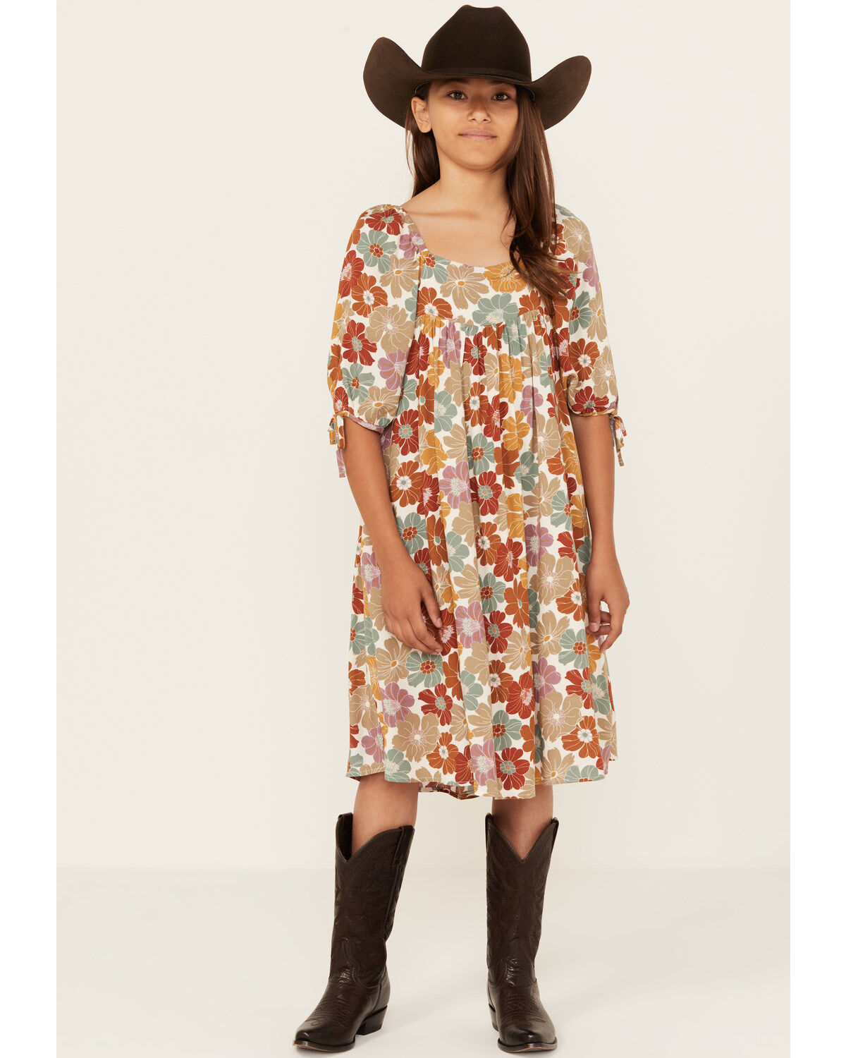 Hayden LA Girls' Floral Midi Dress, Mustard, hi-res