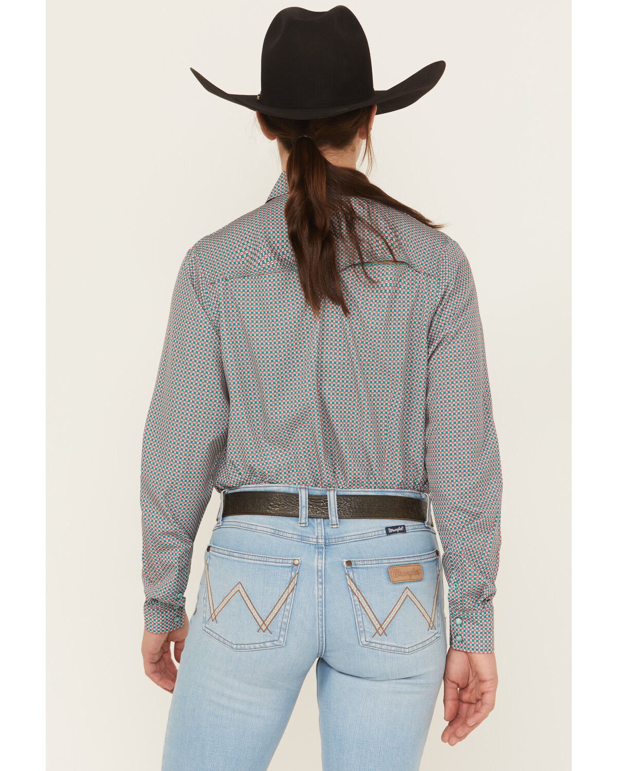 Image #4 - Cinch Women's Geo Print ArenaFlex Long Sleeve Snap Stretch Western Shirt, Green, hi-res