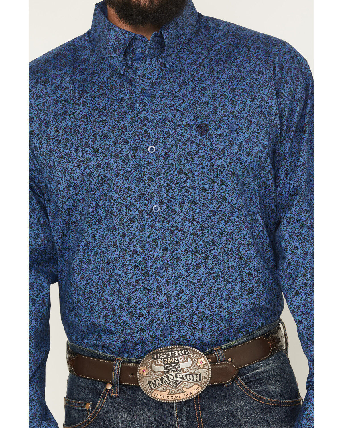 Image #3 - George Strait by Wrangler Men's Floral Print Long Sleeve Button-Down Stretch Western Shirt, Blue, hi-res