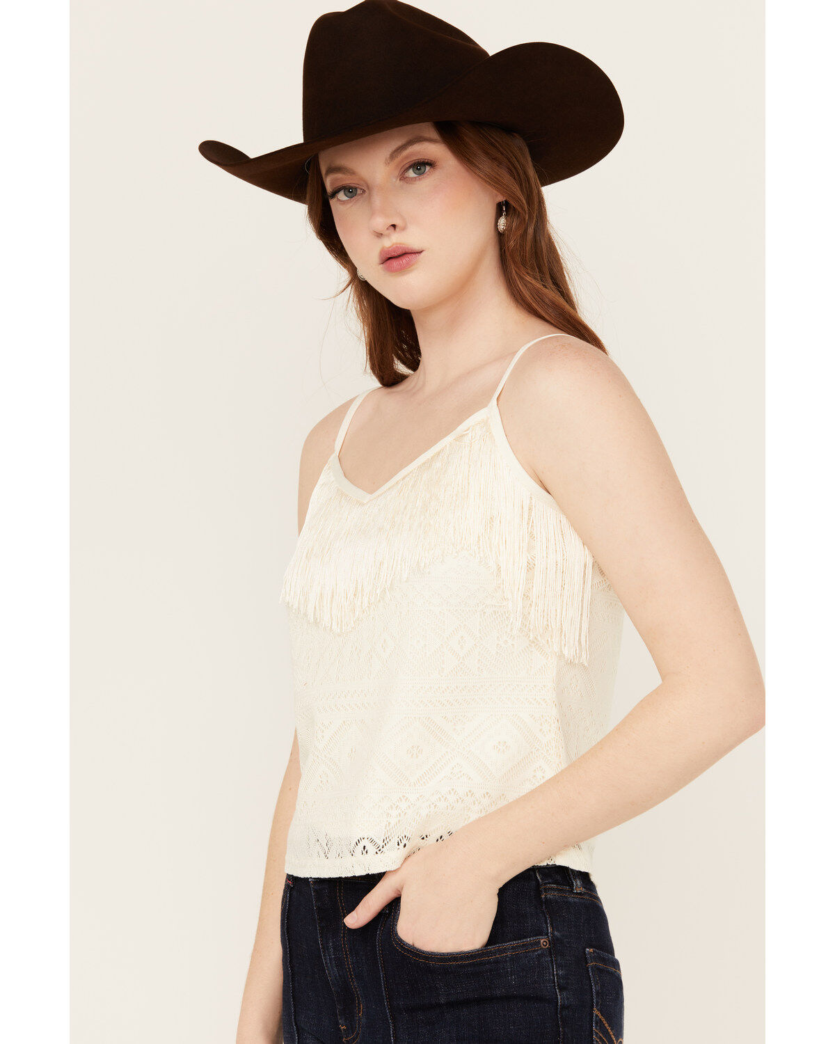 Image #2 - Idyllwind Women's Redmond Lace Fringe Cami, Ivory, hi-res