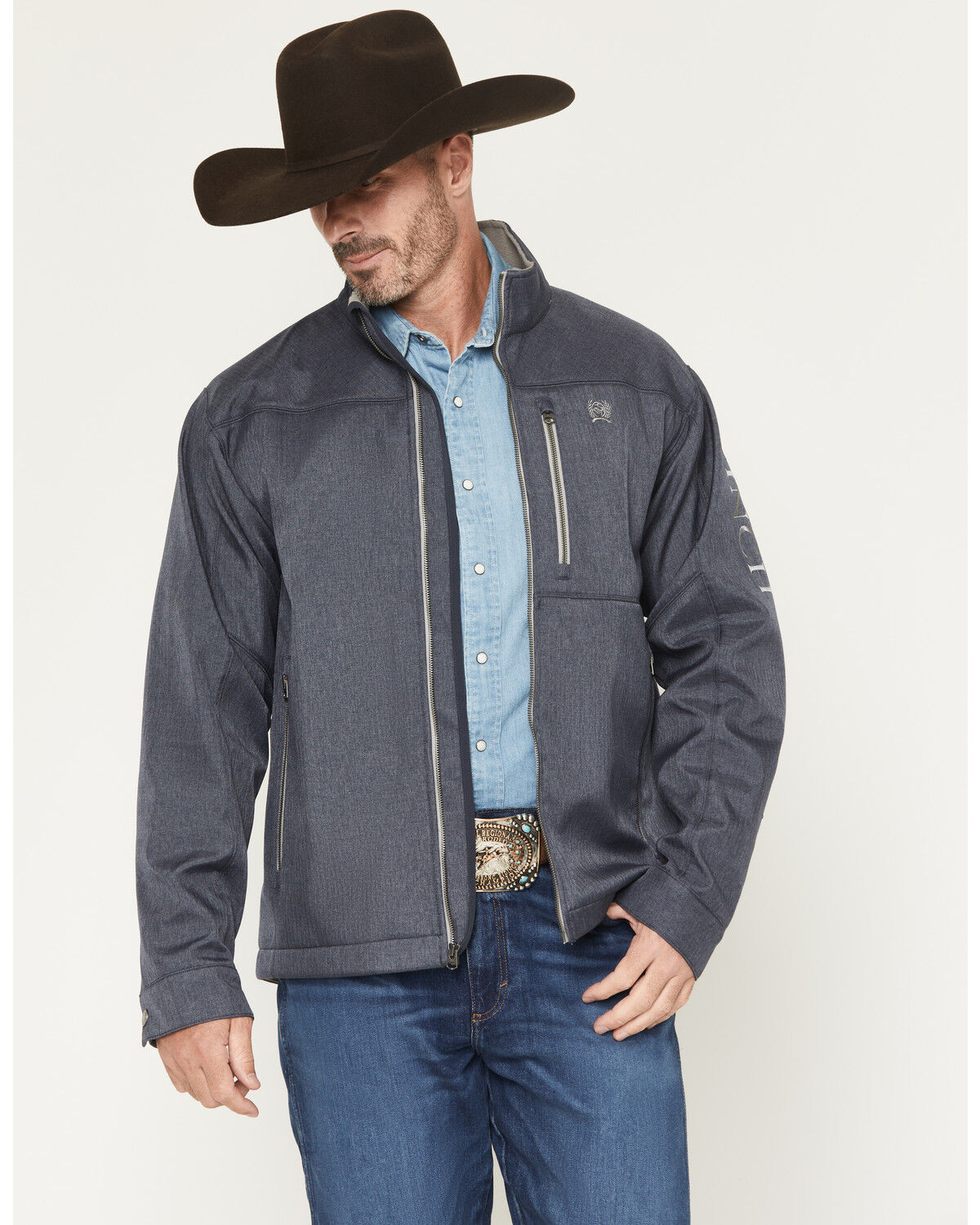 Image #1 - Cinch Men's Bonded Concealed Carry Softshell Jacket, Navy, hi-res