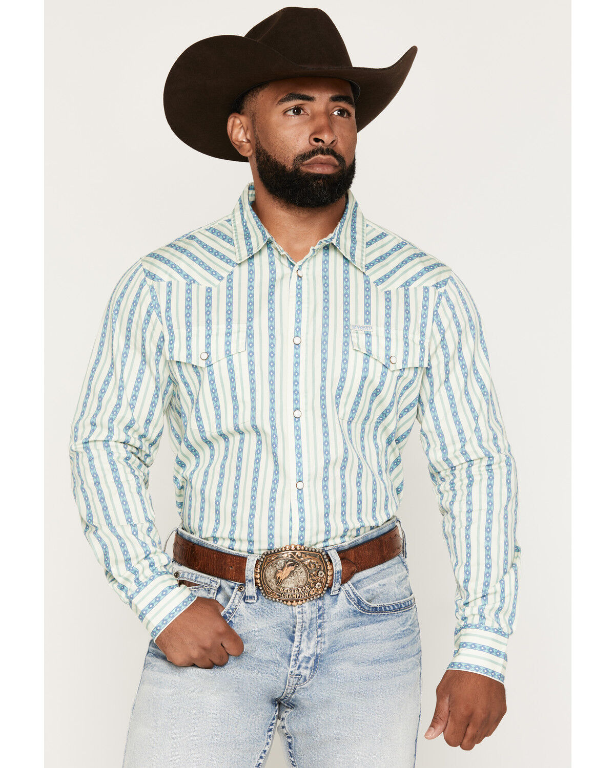 Sendero Provisions Men's Wyatt Stripe Print Long Sleeve Snap Western Shirt, Off White, hi-res