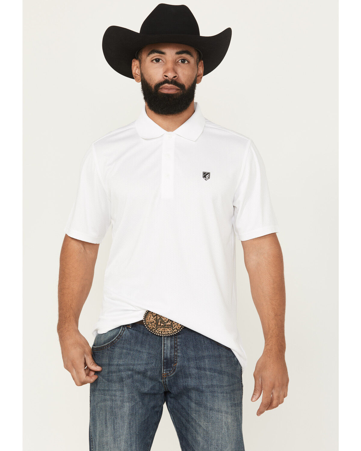 Image #1 - RANK 45&reg; Men's Pickup Dobby Geo Print Short Sleeve Button-Down Polo, White, hi-res