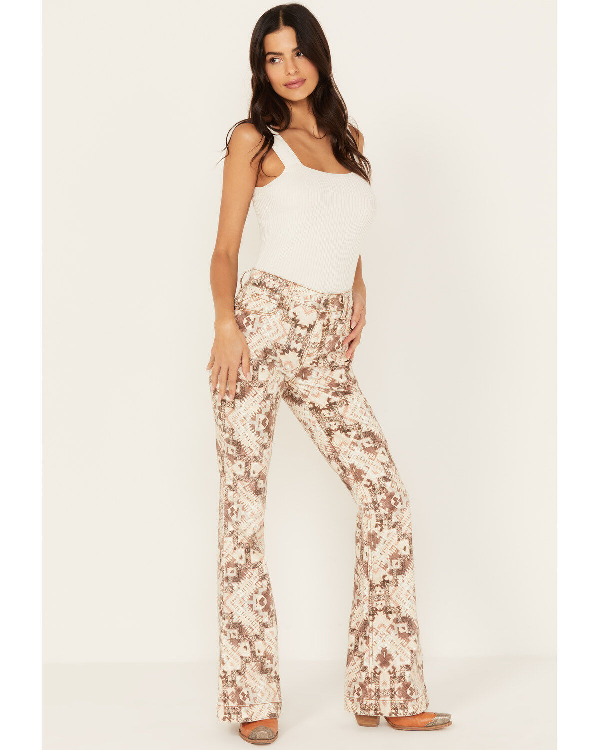 Image #1 - Shyanne Women's High Rise Southwestern Print Stretch Flare Jeans, Grey, hi-res