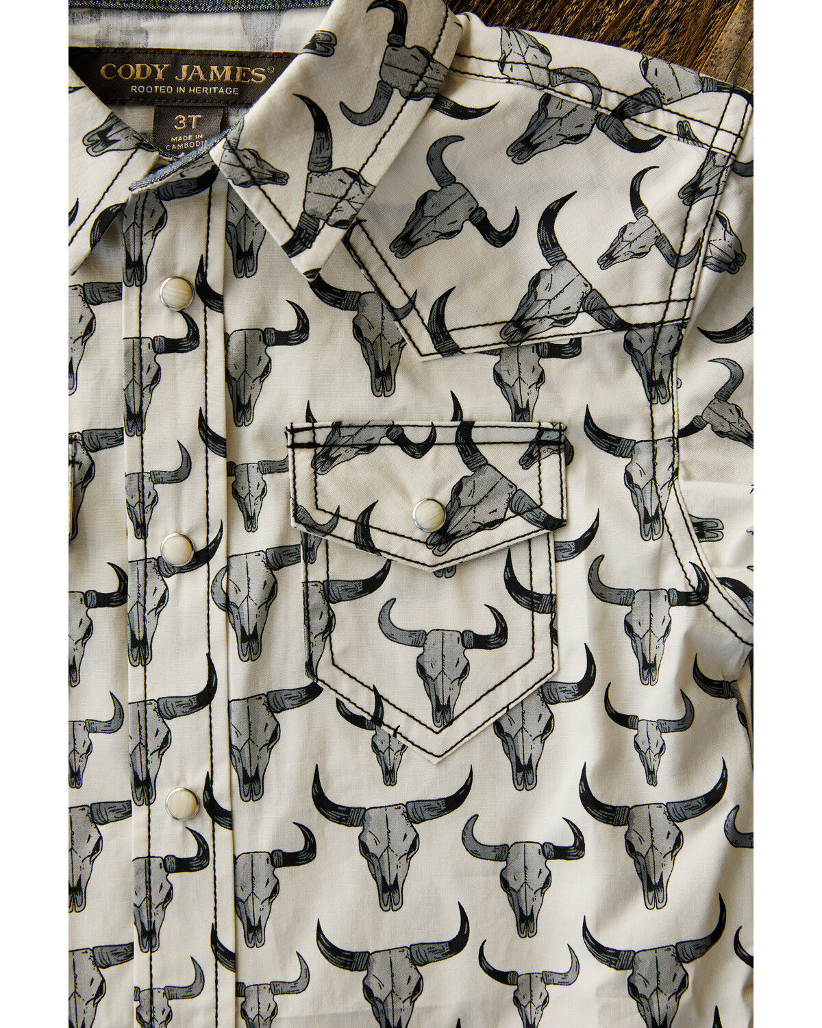Image #2 - Cody James Toddler Boys' Toro Steerhead Print Short Sleeve Snap Western Shirt, Tan, hi-res