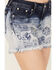 Image #2 - Grace in LA Women's Medium Wash Mid Rise Two Toned Floral Frayed Hem Denim Shorts, Blue, hi-res