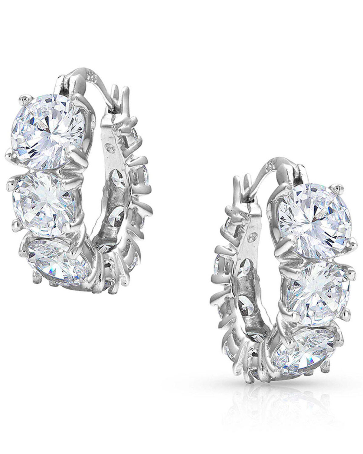 Image #1 - Montana Silversmiths Women's Sliding Brilliance Hoop Earrings, Silver, hi-res