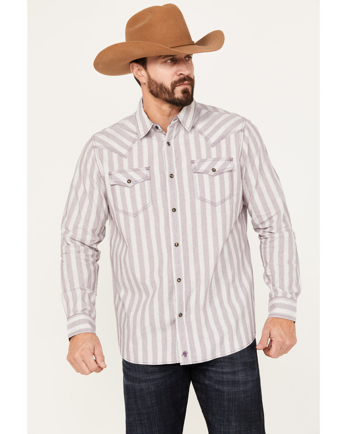 Image #1 - Moonshine Spirit&reg; Men's Cosmic Dobby Striped Long Sleeve Western Snap Shirt, Purple, hi-res