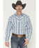 Image #1 - Stetson Men's Dobby Plaid Print Long Sleeve Snap Western Shirt, Blue, hi-res