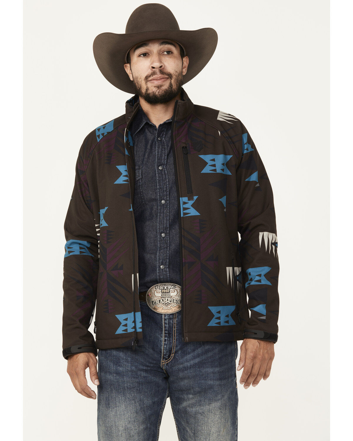 Image #1 - RANK 45&reg; Men's Southwestern Print Softshell Jacket - Big, Chocolate, hi-res